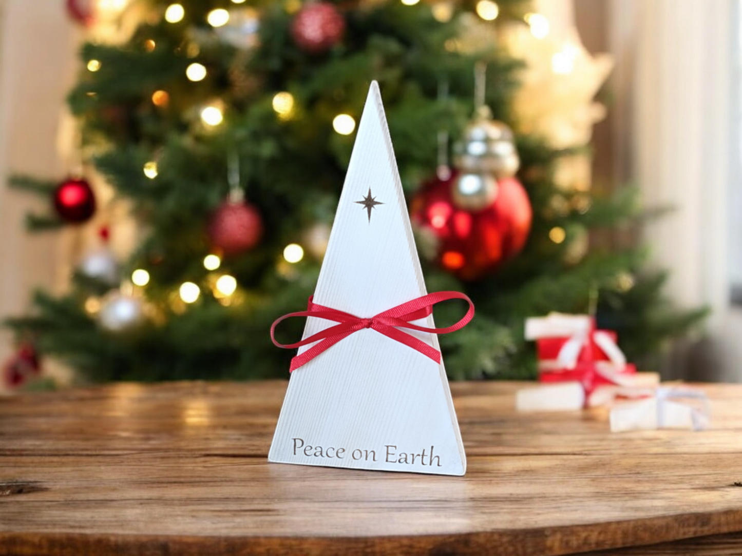 Peace on earth wood Christmas tree decor